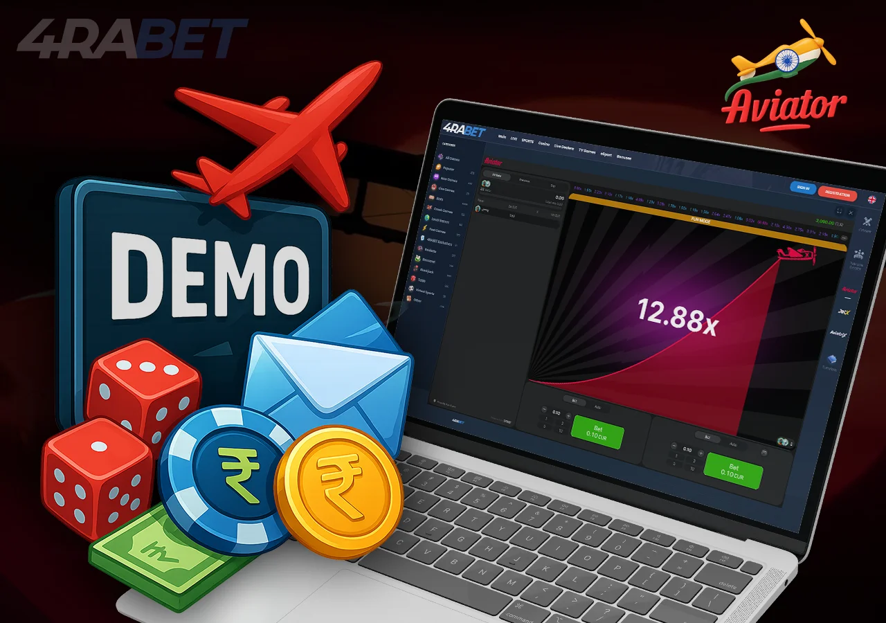 Aviator game on laptop screen and Demo sign