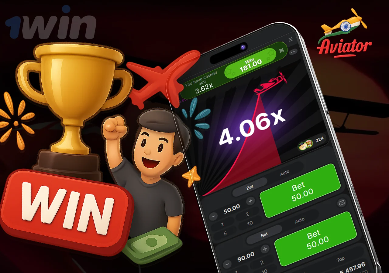 Winner in the background of the Aviator online game page